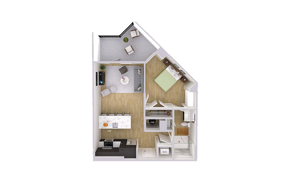 A1M2 - 1 bedroom floorplan layout with 1 bath and 692 square feet. A1M2 - 1 bedroom floorplan layout with 1 bath and 692 square feet.