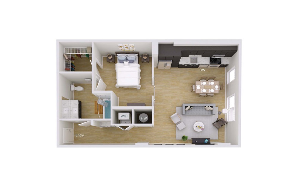 A2 Type A - 1 bedroom floorplan layout with 1 bath and 802 square feet. A2 Type A - 1 bedroom floorplan layout with 1 bath and 802 square feet.