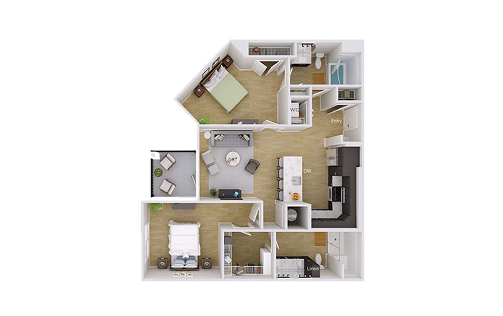 B2 Penthouse - 2 bedroom floorplan layout with 2 baths and 1129 square feet. B2 Penthouse - 2 bedroom floorplan layout with 2 baths and 1129 square feet.