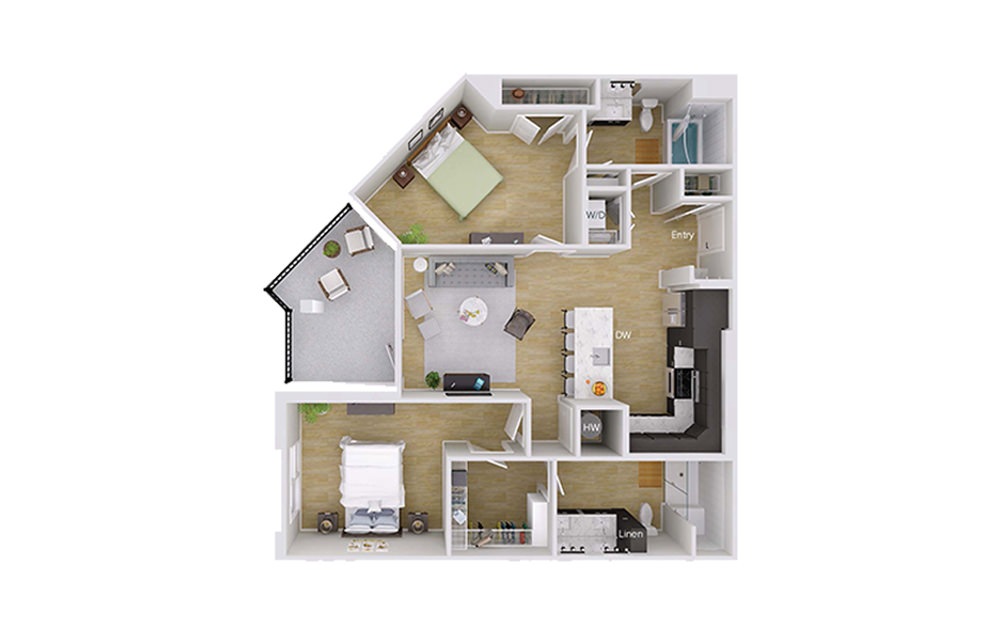 B2M1 - 2 bedroom floorplan layout with 2 baths and 1129 square feet. B2M1 - 2 bedroom floorplan layout with 2 baths and 1129 square feet.