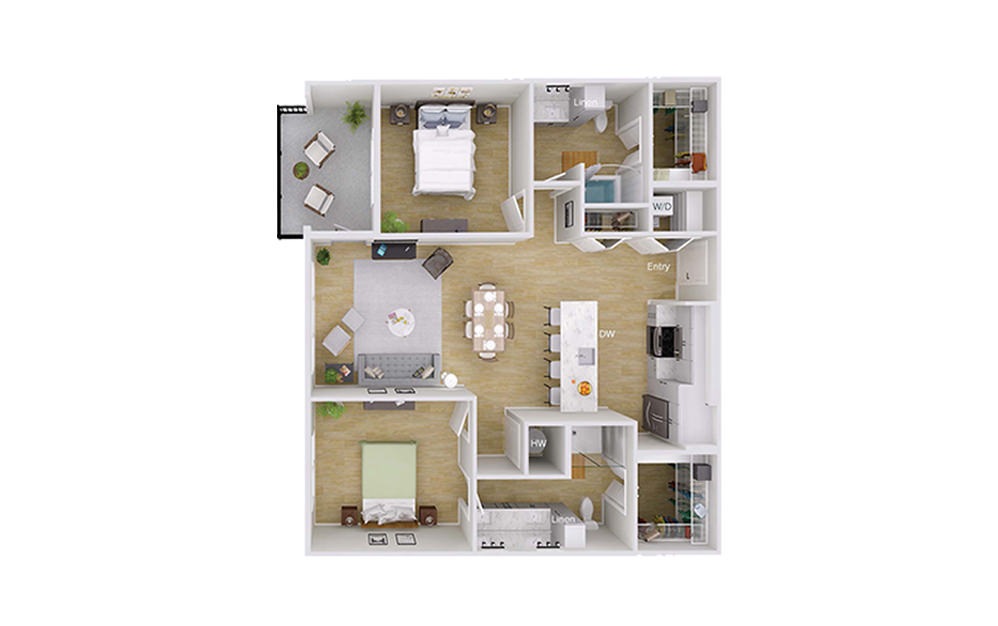 B3M2 Penthouse - 2 bedroom floorplan layout with 2 baths and 1191 square feet. B3M2 Penthouse - 2 bedroom floorplan layout with 2 baths and 1191 square feet.