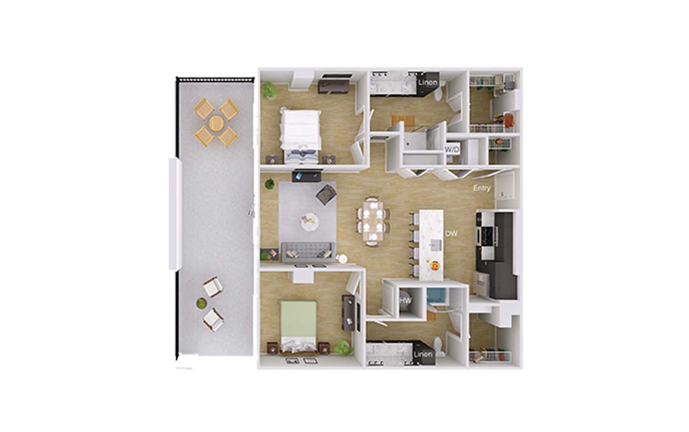 B3M3 - 2 bedroom floorplan layout with 2 baths and 1232 square feet. B3M3 - 2 bedroom floorplan layout with 2 baths and 1232 square feet.