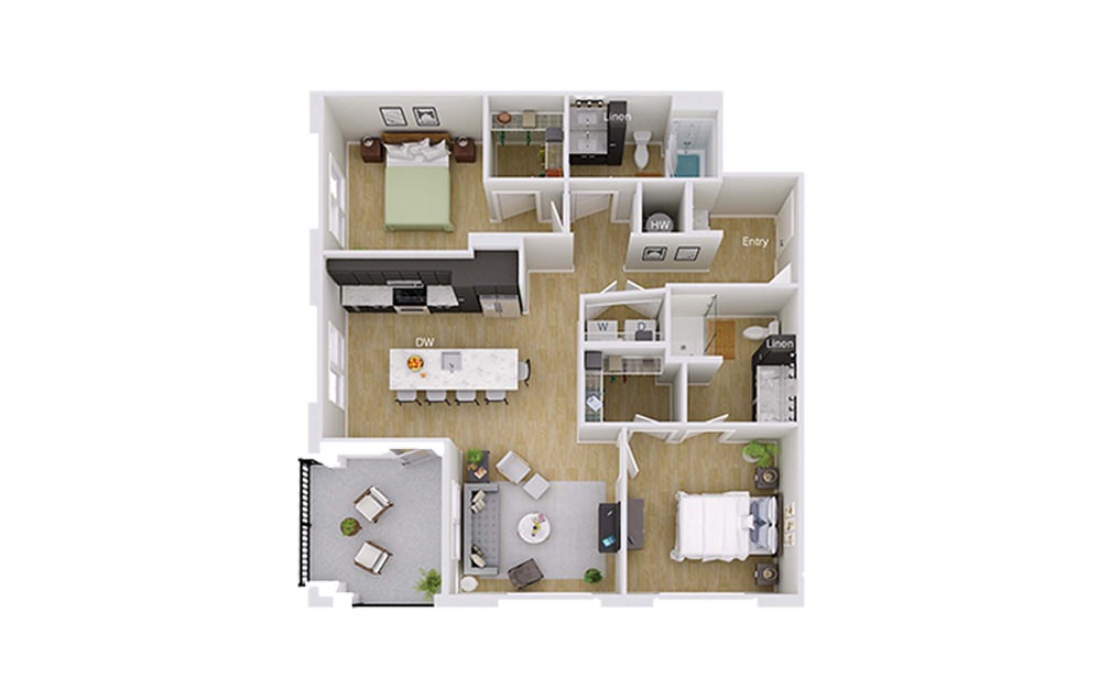 B4 Penthouse - 2 bedroom floorplan layout with 2 baths and 1157 square feet. B4 Penthouse - 2 bedroom floorplan layout with 2 baths and 1157 square feet.
