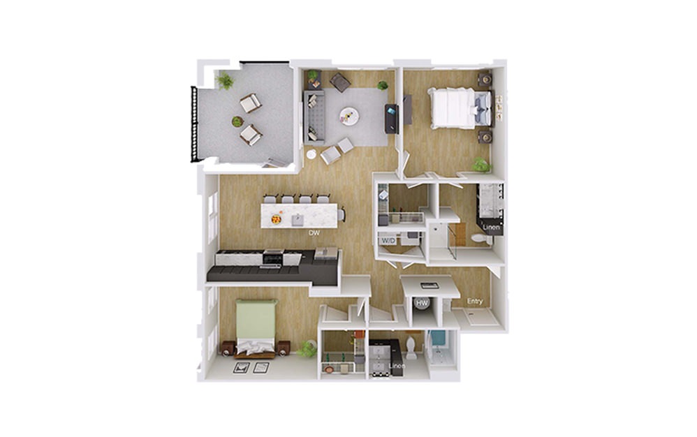 B4M1 - 2 bedroom floorplan layout with 2 baths and 1252 square feet. B4M1 - 2 bedroom floorplan layout with 2 baths and 1252 square feet.