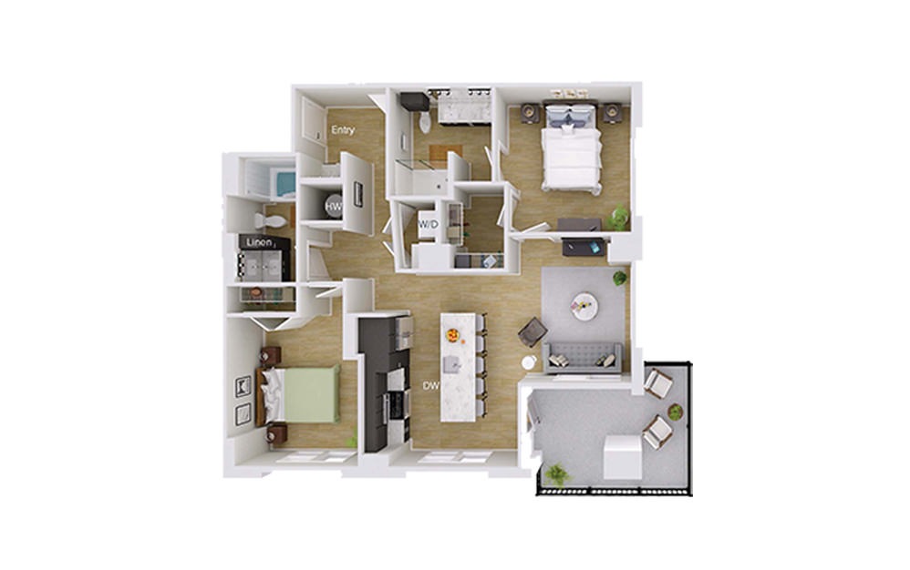 B4M2 - 2 bedroom floorplan layout with 2 baths and 1053 square feet. B4M2 - 2 bedroom floorplan layout with 2 baths and 1053 square feet.