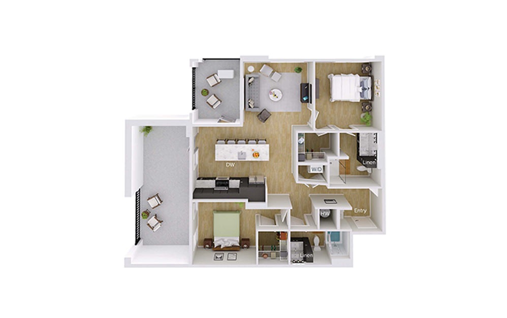 B4M4 - 2 bedroom floorplan layout with 2 baths and 1151 square feet. B4M4 - 2 bedroom floorplan layout with 2 baths and 1151 square feet.