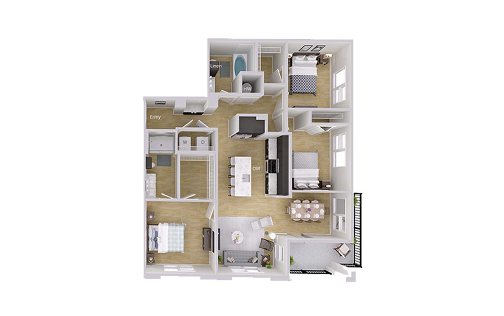 C1 Penthouse - 3 bedroom floorplan layout with 2 baths and 1348 square feet. C1 Penthouse - 3 bedroom floorplan layout with 2 baths and 1348 square feet.