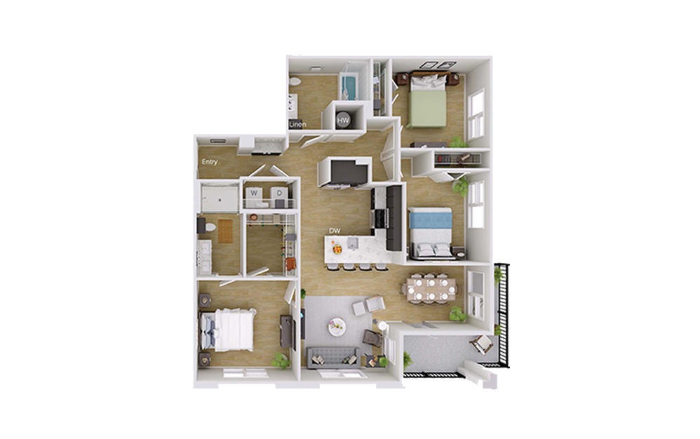 C1 Type A - 3 bedroom floorplan layout with 2 baths and 1348 square feet. C1 Type A - 3 bedroom floorplan layout with 2 baths and 1348 square feet.