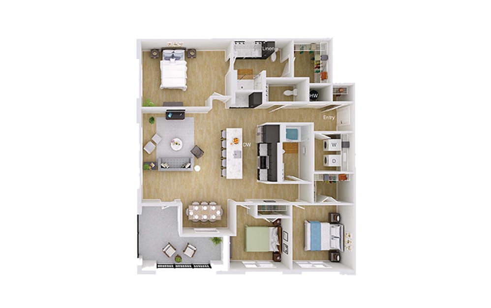 C2 - 3 bedroom floorplan layout with 2.5 baths and 1607 square feet. C2 - 3 bedroom floorplan layout with 2.5 baths and 1607 square feet.