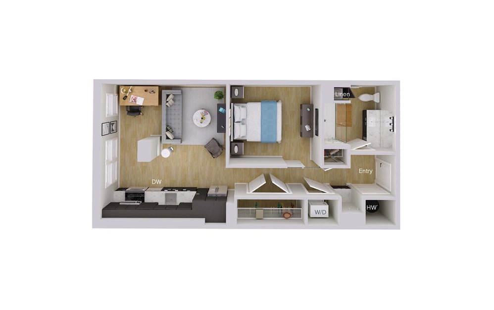 S1M4 - Studio floorplan layout with 1 bath and 648 square feet. S1M4 - Studio floorplan layout with 1 bath and 648 square feet.
