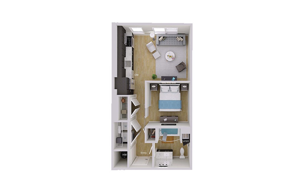 S1 Type A - Studio floorplan layout with 1 bath and 576 square feet. S1 Type A - Studio floorplan layout with 1 bath and 576 square feet.