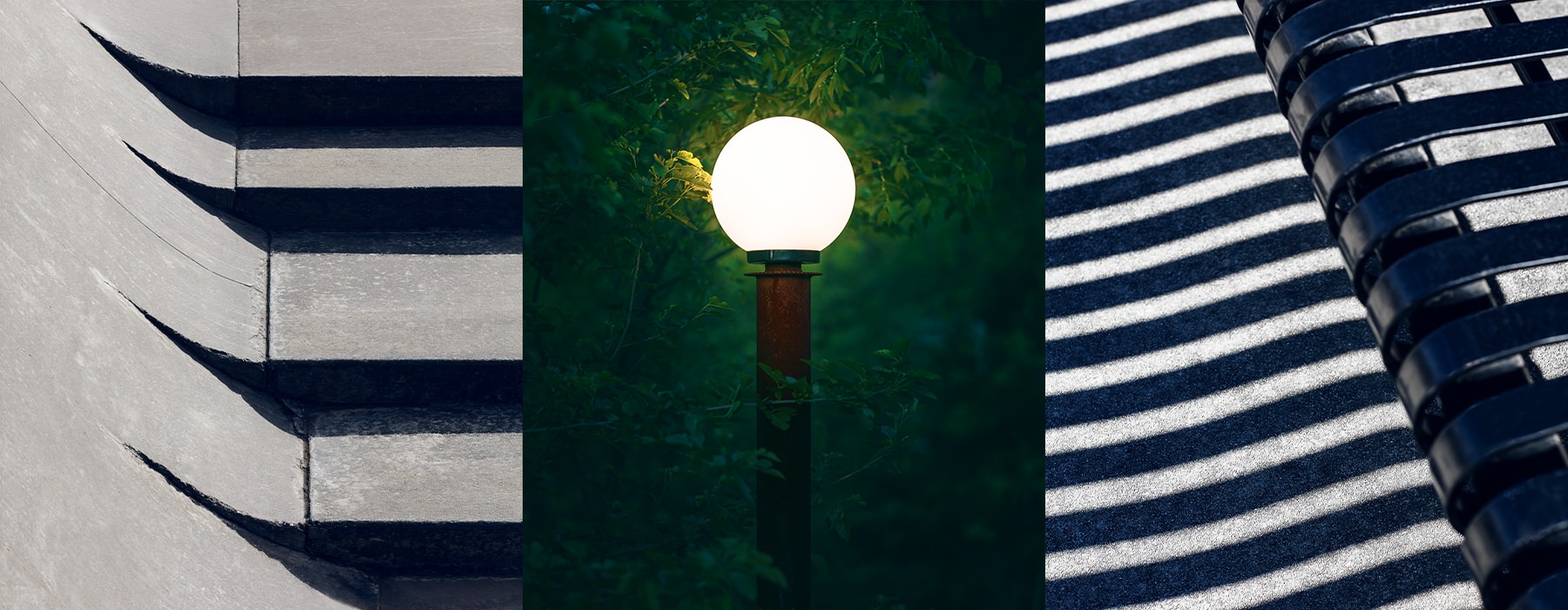 light fixture between two industrial images